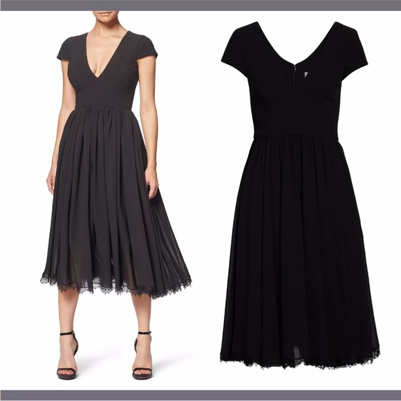 NWT Dress the Population Corey Chiffon Cocktail Dress Cap Sleeve Midi Small - Picture 7 of 8